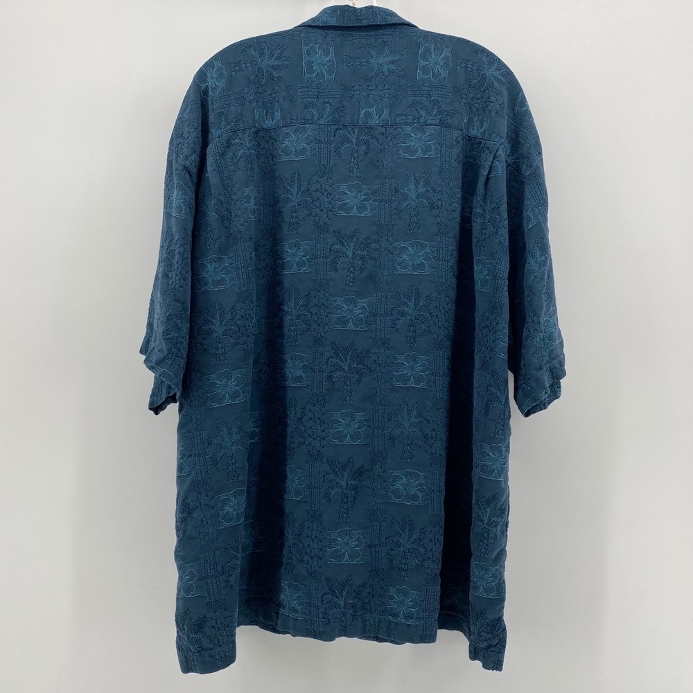 Tommy Bahama Relax Mens XXL Silk Camp Shirt Teal Blue Jacquard Palm Hibiscus - Picture 6 of 8